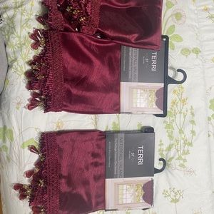Maroon / Burgundy Curtain Waterfall Valanc With Handing Beads